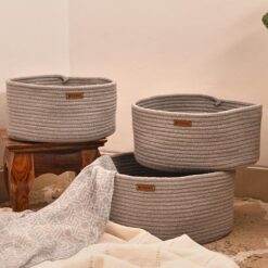 round cotton rope basket - grey