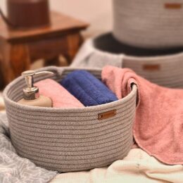 round cotton rope basket - grey